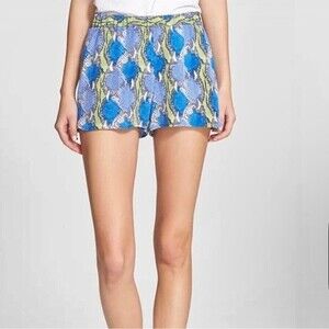 Equipment Silk Shorts Blue Snakeskin Snake Printed Mini Pull On Elastic Waist S